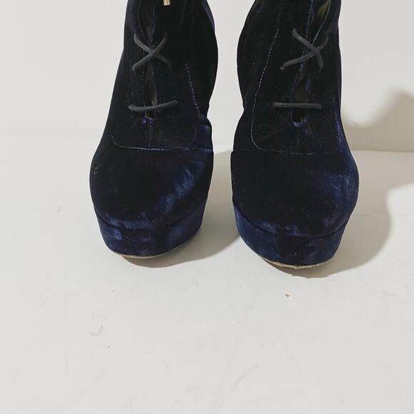 Jimmy Choo Deon Heeled Platform Ankle Boots Booties Heels Velvet Lace-Up sz 36 - Picture 8 of 15
